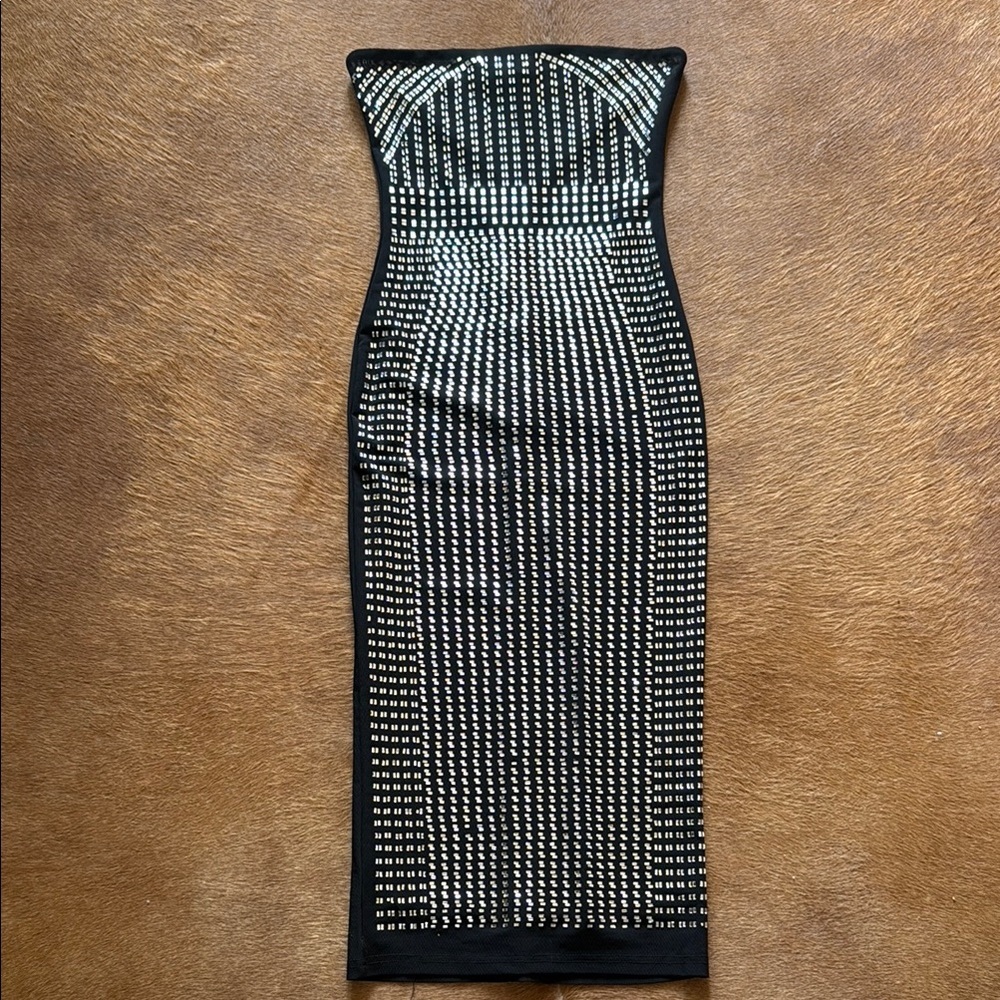 Elegant Black and Silver Rhinestone  Studded Dress